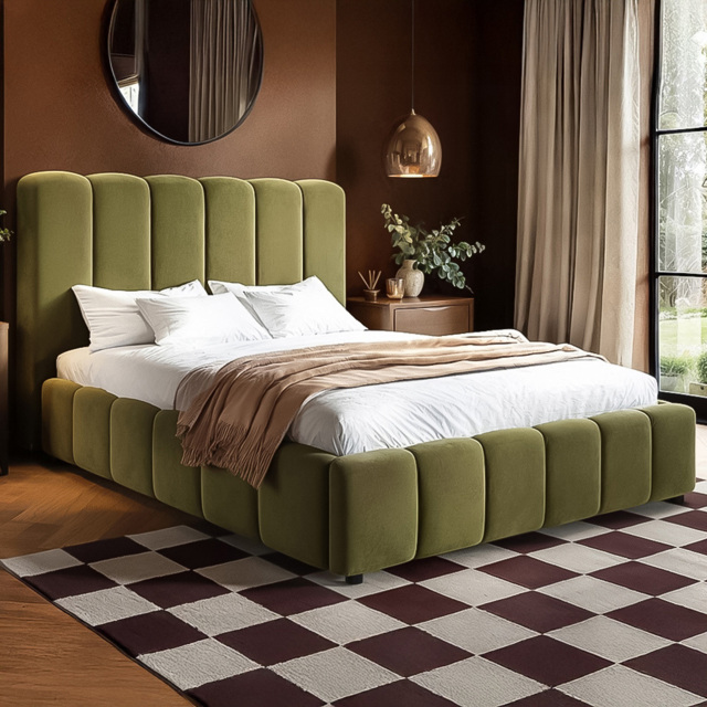 SOLACE+CO Emilie Green King Size Velvet Ribbed Ottoman Bed - image 1