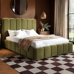 SOLACE+CO Emilie Green King Size Velvet Ribbed Ottoman Bed