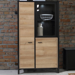 Florence High Rock 2 Door Matt Black and Riviera Oak Small Display Cabinet