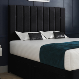 Marcelo Black Small Single Velvet Upholstered Divan Bed Frame with Linear Headboard - thumbnail 3