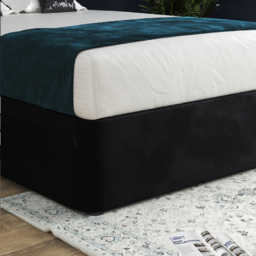 Marcelo Black Small Single Velvet Upholstered Divan Bed Frame with Linear Headboard - thumbnail 4