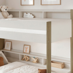 Noomi Bodie White and Oak Single Pine Storage Bunk Bed - thumbnail 3