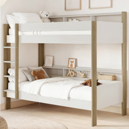 Noomi Bodie White and Oak Single Pine Storage Bunk Bed