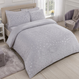 Smart Living Grey Super King Size Fleece Foil Polka Dot Duvet Set - thumbnail 1