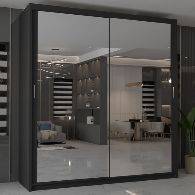 M N Furniture Modern Gala 2 Door Black Mirrored Sliding Wardrobe 120cm - image 1
