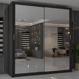 M N Furniture Modern Gala 2 Door Black Mirrored Sliding Wardrobe 120cm - thumbnail 1