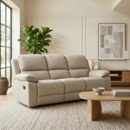 Salerno 3 Seater Light Grey Leather Finish Manual Recliner Sofa - thumbnail 3