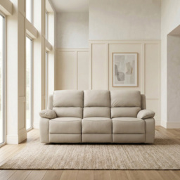 Salerno 3 Seater Light Grey Leather Finish Manual Recliner Sofa - thumbnail 4