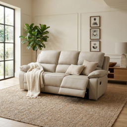Salerno 3 Seater Light Grey Leather Finish Manual Recliner Sofa