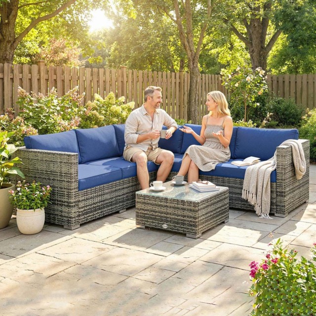 Outsunny Blue 4 Seater PE Rattan Garden Lounge Set with Cushion - image 1