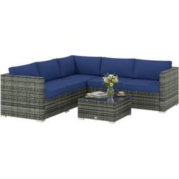 Outsunny Blue 4 Seater PE Rattan Garden Lounge Set with Cushion - thumbnail 2
