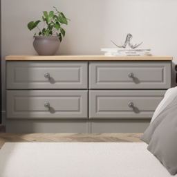 Crowndale Norfolk Dusk Grey and Bardolino Oak 4 Drawer Bed Box Ready Assembled