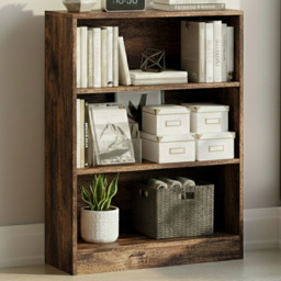Vida Designs Cambridge Dark Wood 3 Shelf Low Bookcase - thumbnail 1