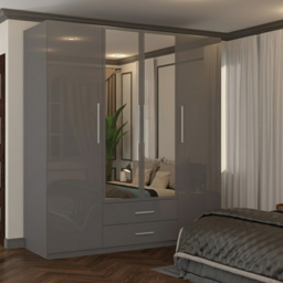 M N Furniture Glossera 4 Door 2 Drawer Grey High Gloss Mirrored Wardrobe 160cm - thumbnail 1