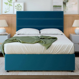 Bedmaster Double Marine Blue Plush Velvet 2 Drawer Divan Base with Milan Headboard