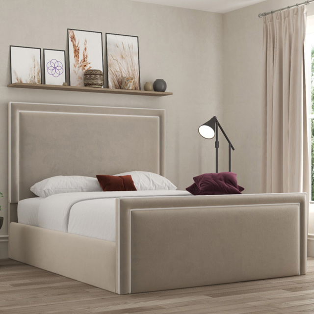 DS Living Verona Bistra Beige King Size Piping Ottoman Bed - image 1
