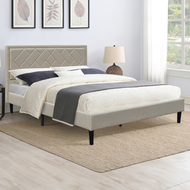 Brooklyn King Size Stone Padded Headboard Bed Frame - image 1