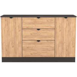Crowndale Bora 2 Door 3 Drawer Gold Craft Oak and Graphite Wide Sideboard Ready Assembled - thumbnail 2