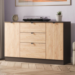 Crowndale Bora 2 Door 3 Drawer Gold Craft Oak and Graphite Wide Sideboard Ready Assembled