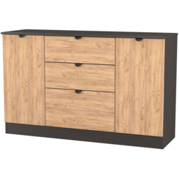 Crowndale Bora 2 Door 3 Drawer Gold Craft Oak and Graphite Wide Sideboard Ready Assembled - thumbnail 4
