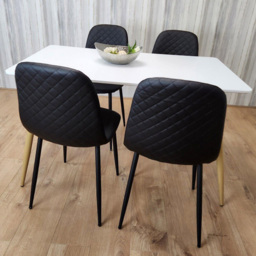Kosy Koala 4 Seater Faux Leather Rectangular Dining Set White and Black