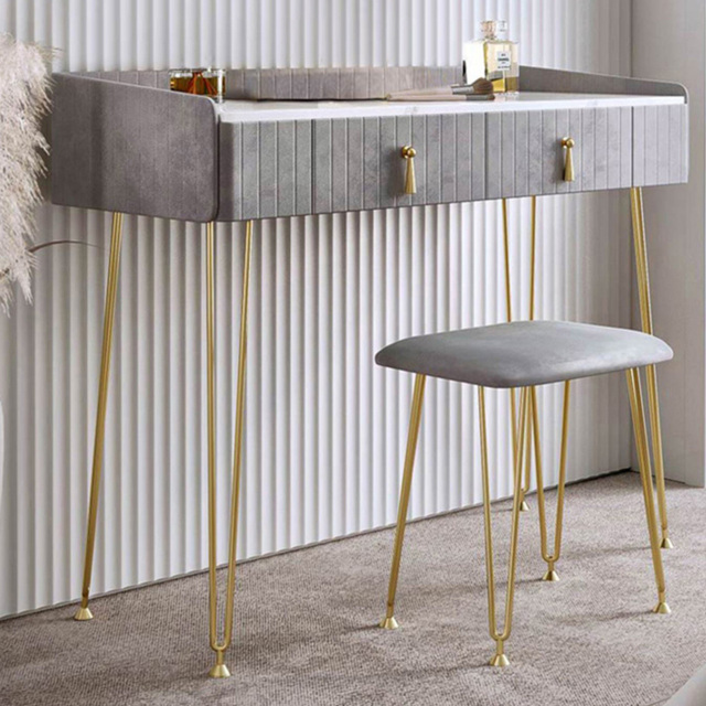 CARME Home Tokyo Glow Grey 2 Drawer Velvet Dressing Table with Stool - image 1