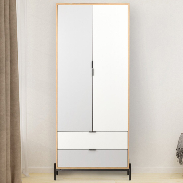 Odin 2 Door 2 Drawer White and Grey Wardrobe
