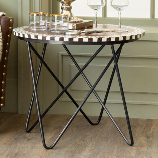 Premier Housewares Artisan Acacia Wood Round Side Table with Mosaic Edge - image 1