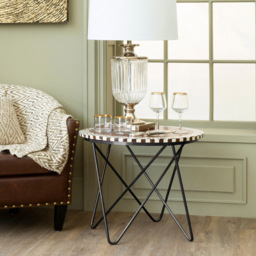 Premier Housewares Artisan Acacia Wood Round Side Table with Mosaic Edge - thumbnail 3