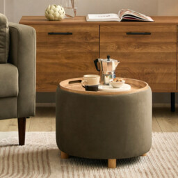 Lottie Storage Tray Ottoman - Olive Green