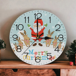 Xmas Haus Festive Santa and Reindeer Round Clock 23cm - thumbnail 2