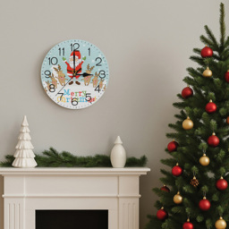 Xmas Haus Festive Santa and Reindeer Round Clock 23cm - thumbnail 4