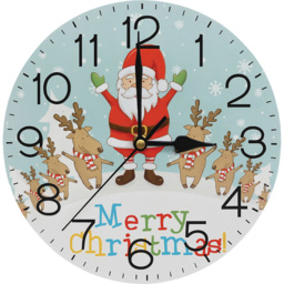 Xmas Haus Festive Santa and Reindeer Round Clock 23cm - thumbnail 1