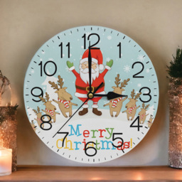Xmas Haus Festive Santa and Reindeer Round Clock 23cm - thumbnail 3