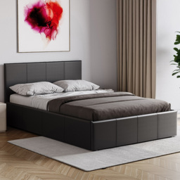 VIDA DESIGNS Lisbon Small Double Black Faux Leather Ottoman Bed Frame