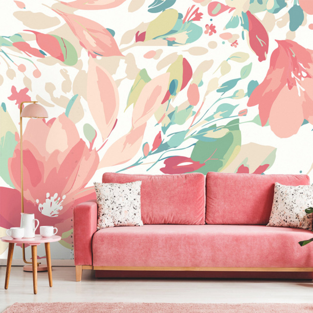 Origin Murals Flowing Flowers Pink Wall Mural - image 1