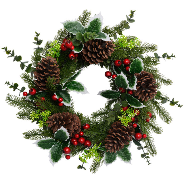 The Christmas Workshop Pinecones and Holly Red Berries Artificial Wreath 45cm - image 1