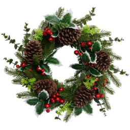 The Christmas Workshop Pinecones and Holly Red Berries Artificial Wreath 45cm - thumbnail 1