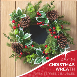 The Christmas Workshop Pinecones and Holly Red Berries Artificial Wreath 45cm - thumbnail 4