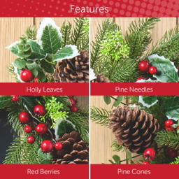 The Christmas Workshop Pinecones and Holly Red Berries Artificial Wreath 45cm - thumbnail 3