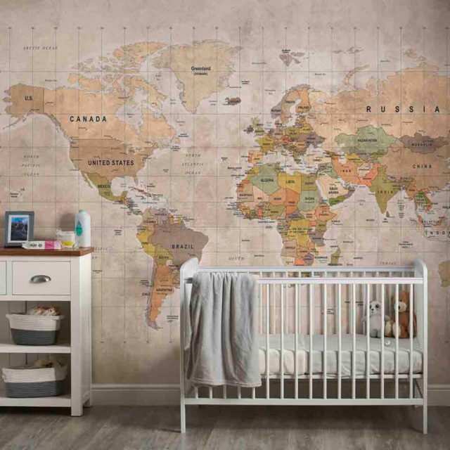 Grandeco World Map Textured Beige Wall Mural - image 1