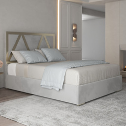 Alison Grey Small Double Velvet Upholstered Metal Bed Frame with Panelled Headboard - thumbnail 1