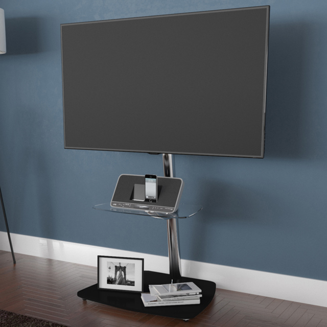 AVF Iseo Single Shelf Clear and Black Glass Pedestal TV Unit - image 1