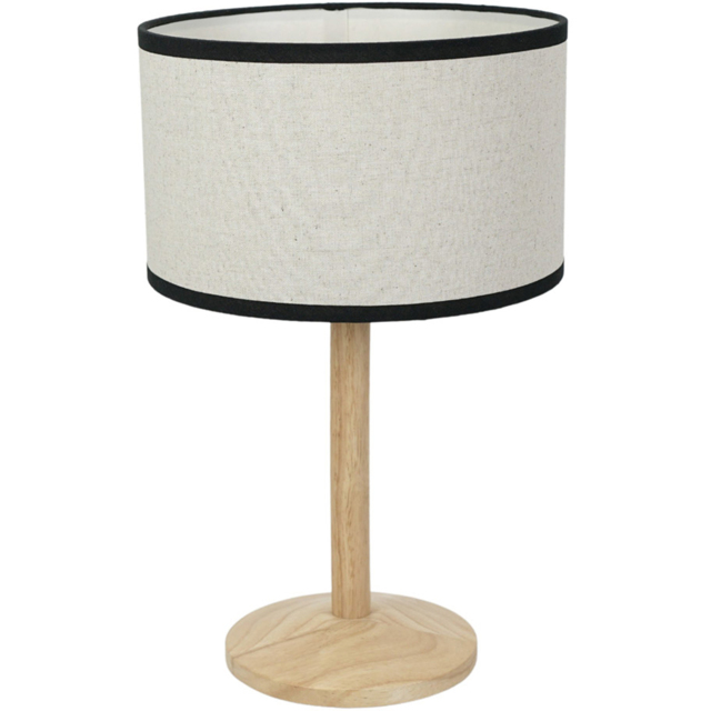 ValueLights Triston Linen Black Edge Drum Shade Natural Light Wood Stem LED Table Lamp - image 1