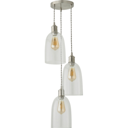 ValueLights Kira Brushed Chrome Glass 3 Drop Cluster Ceiling Pendant Light