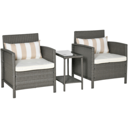 Outsunny 2 Seater Light Grey Rattan Effect Bistro Set with Cushions - thumbnail 2