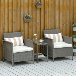 Outsunny 2 Seater Light Grey Rattan Effect Bistro Set with Cushions - thumbnail 1