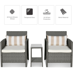 Outsunny 2 Seater Light Grey Rattan Effect Bistro Set with Cushions - thumbnail 4