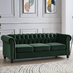Home Detail Chesterfield 3 Seater Studded Green Velvet Sofa