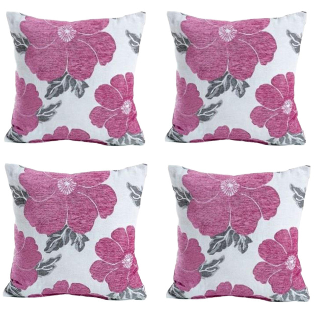 Alan Symonds Chenille Dusky Pink Poppy Floral Cushion with Polyester Filled Pad 45 x 45cm 4 Pack